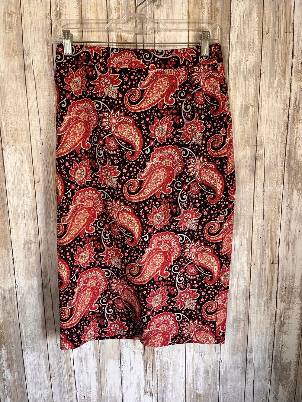 NWT Talbots Paisley Pencil Skirt Red Black Stretch Cotton Size 2 - Picture 2 of 7